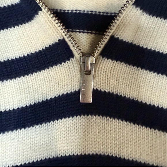 Babaton 2XS Cream and Navy Striped Merino Wool Sweater Preppy Quiet Luxury Soft - Picture 15 of 16